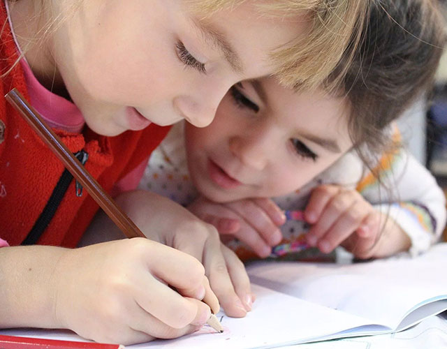 Preschool children colouring